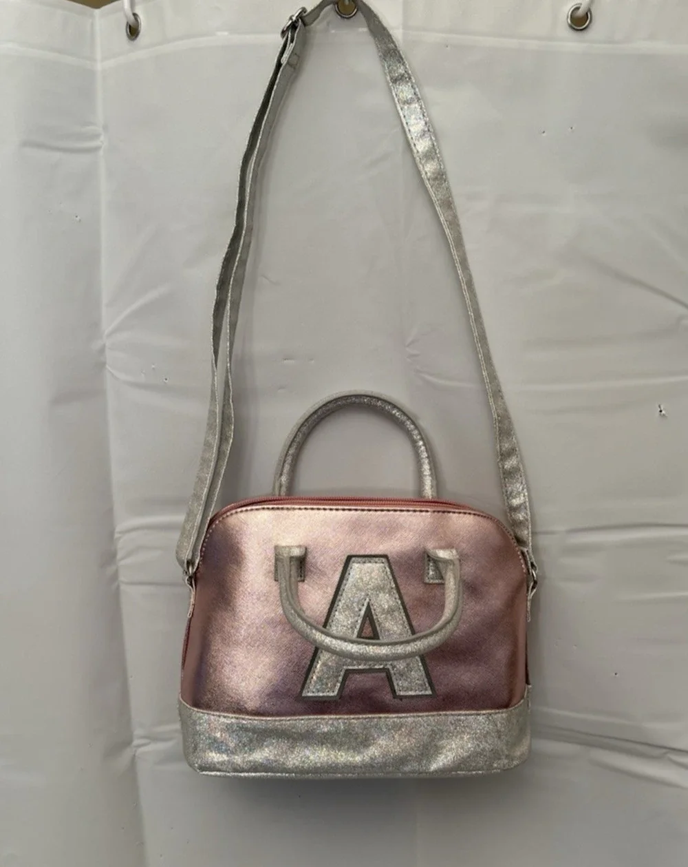 Original Justice Girl's Initial Letter A Glitter Pink Shoulder Strap Bag Purse